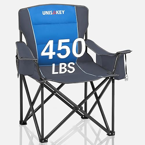 Miniatura 9 de Silla de campamento plegable de gran tamaño para adultos, soporte de 450 libras, sillas de césped portátiles resistentes con bolsillo lateral, bolsa