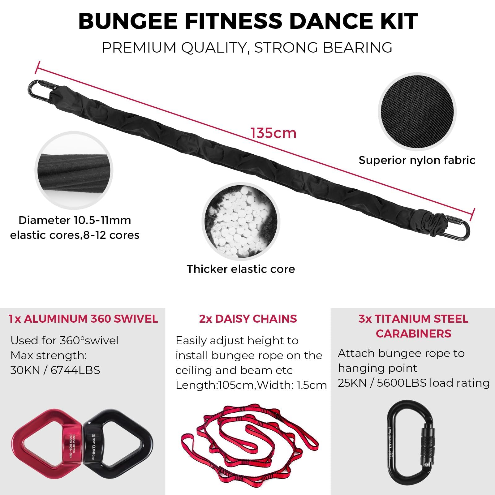 DASKING Set attrezzatura fitness bungee aereo aggiornato, imbracatura e corda elastici regolabili per allenamento a casa, gravity yoga, bungee dance, kit corda volante