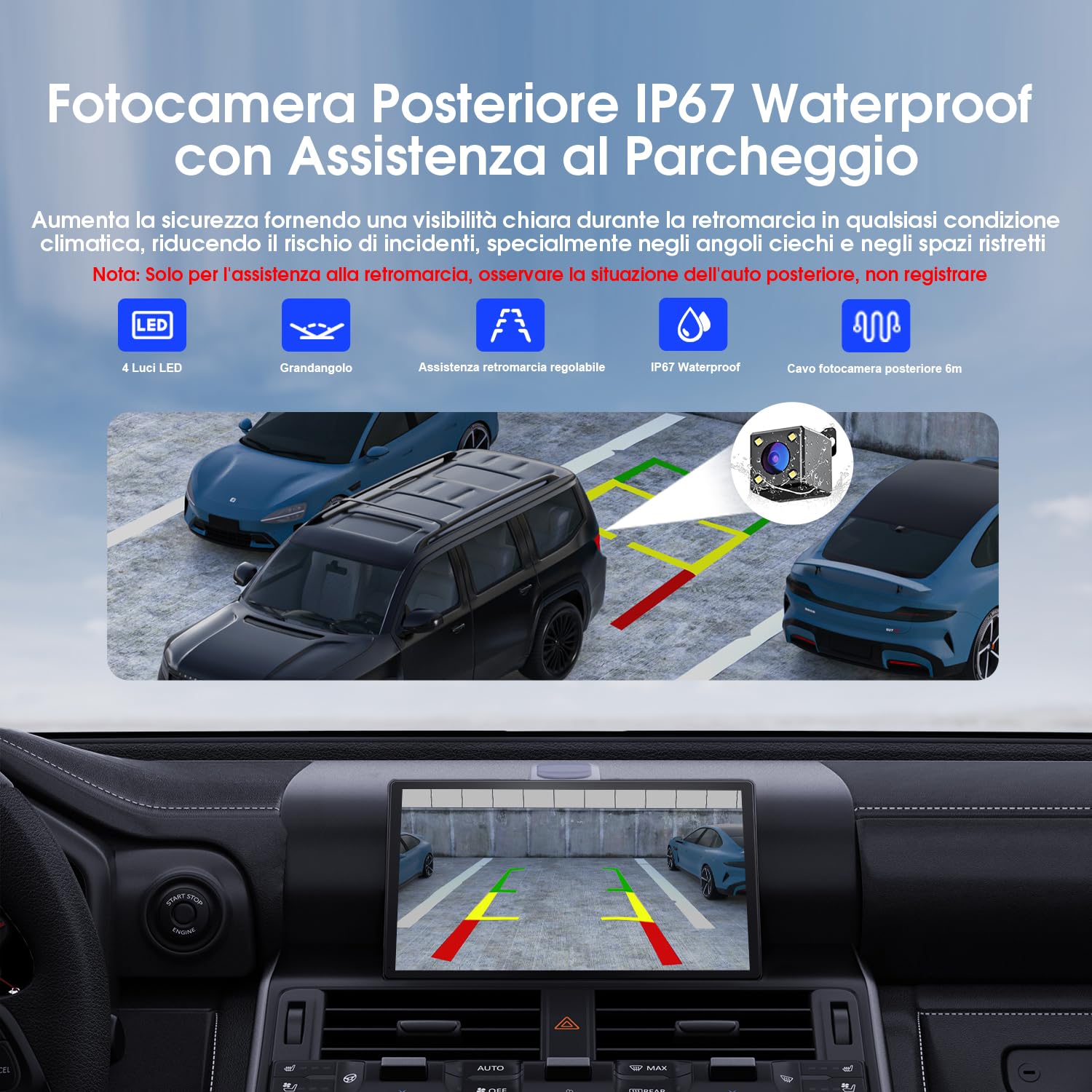 Avylet Carplay Auto Andriod, 9" Pollici Schermo per Auto con Telecamera di Impermeabile IP67, Display Touchscreen, Controllo Vocale，Bluetooth, GPS, Controllo Vocale, Bluetooth, AUX, FM, Mirror Link