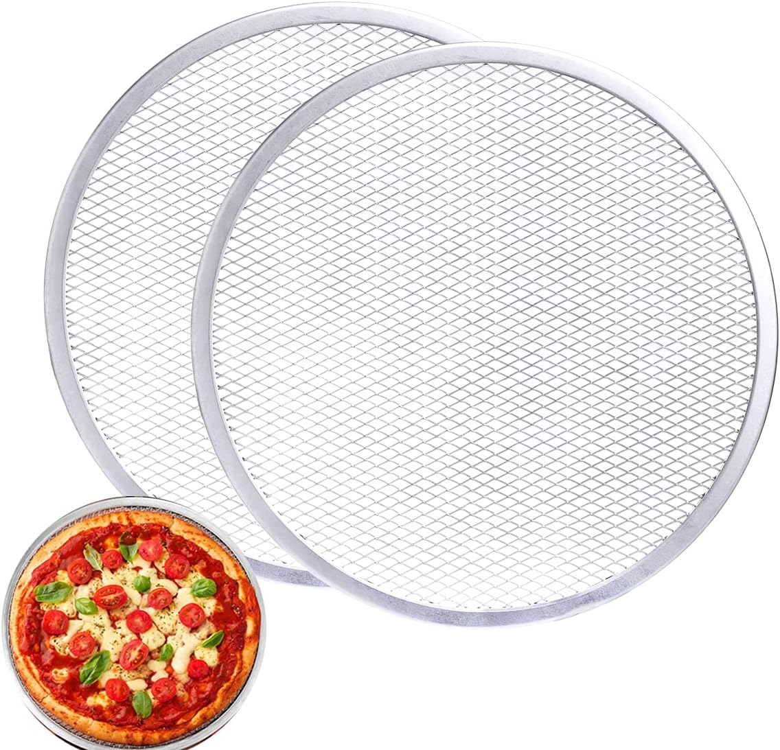 MAXSELL2 Pack 12-Inch Pizza Screen,Aluminum Pizza Baking Screen, Seamless