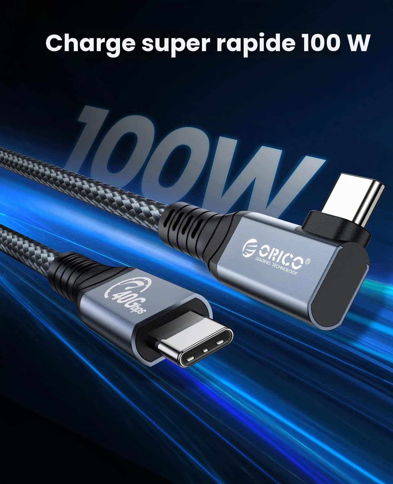 ORICO Câble pour Thunderbolt 4, Compatible avec Thunderbolt 3/USB4, taux de Transfert 40 Gbps, 8K@60Hz (Double 4k@60Hz) avec PD100W (20V/5A) pour PC, eGUP et Ordinateur Portable