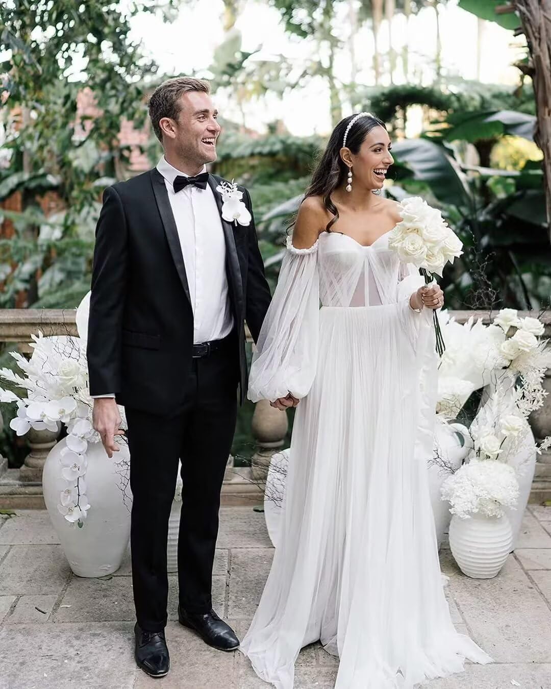 Zepumen Long Sleeve Prom Dress for Women Tulle Ball Gown A-Line Wedding Dress Formal Evening Party Gowns