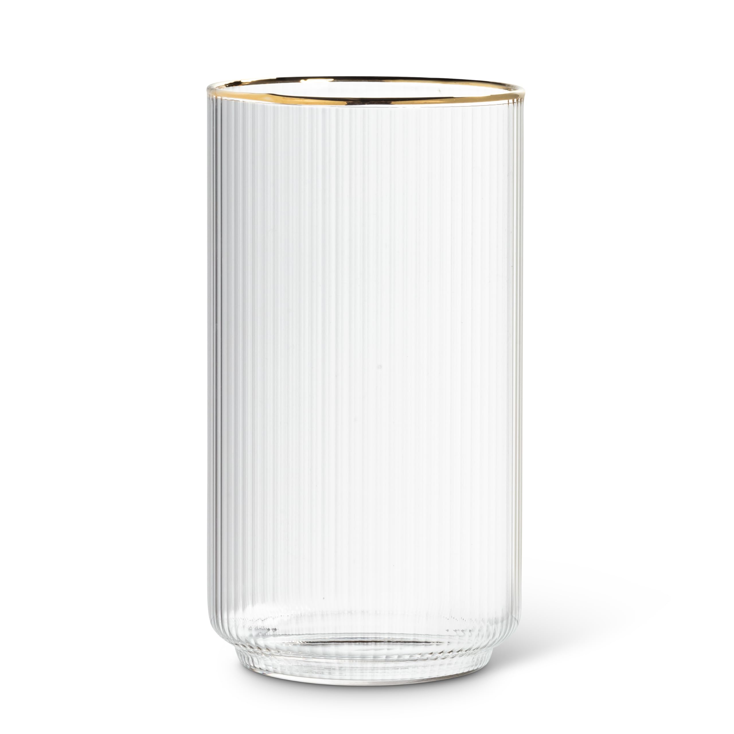 Abbott Collection Tight Vertical Optic Highball with Gold - Glass, Clear/Gold, 5.5 inches H (18oz)