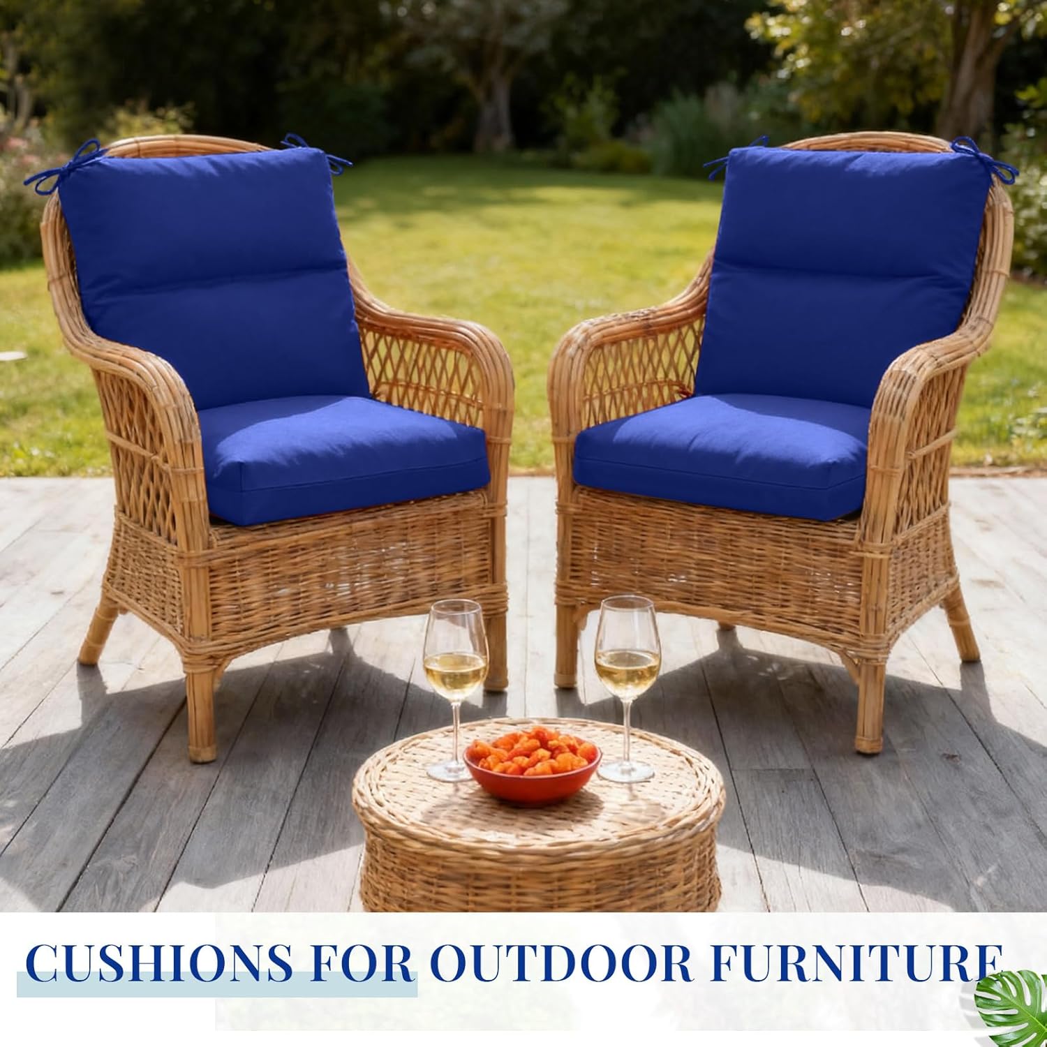 Geelin 4 Pack Outdoor/Indoor High-Back Chair Cushions 44×21 in, Stuffed Tufted Replacement Patio Chair Cushions with Ties Weather Resistant Pads for Patio Furniture (Navy Blue)