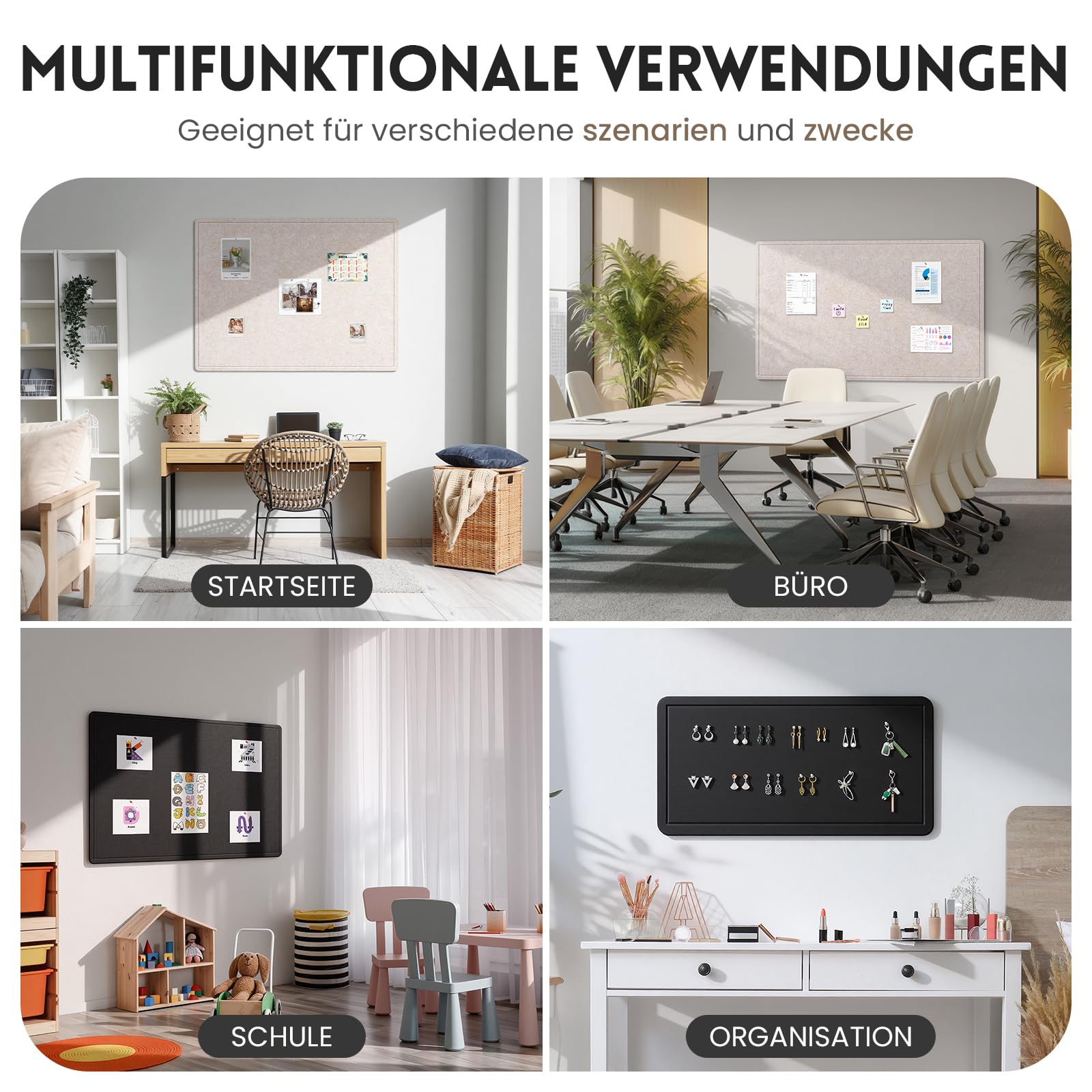 Großes Filz Pinnwand, 120x90 cm Filzboard mit 40 Reißzwecken, faltbares Bulletin Board, Fotodisplay-Tafel mit selbstklebendem Klebeband für Büro, Zuhause und Schule (Oatmeal, 120x90 cm)