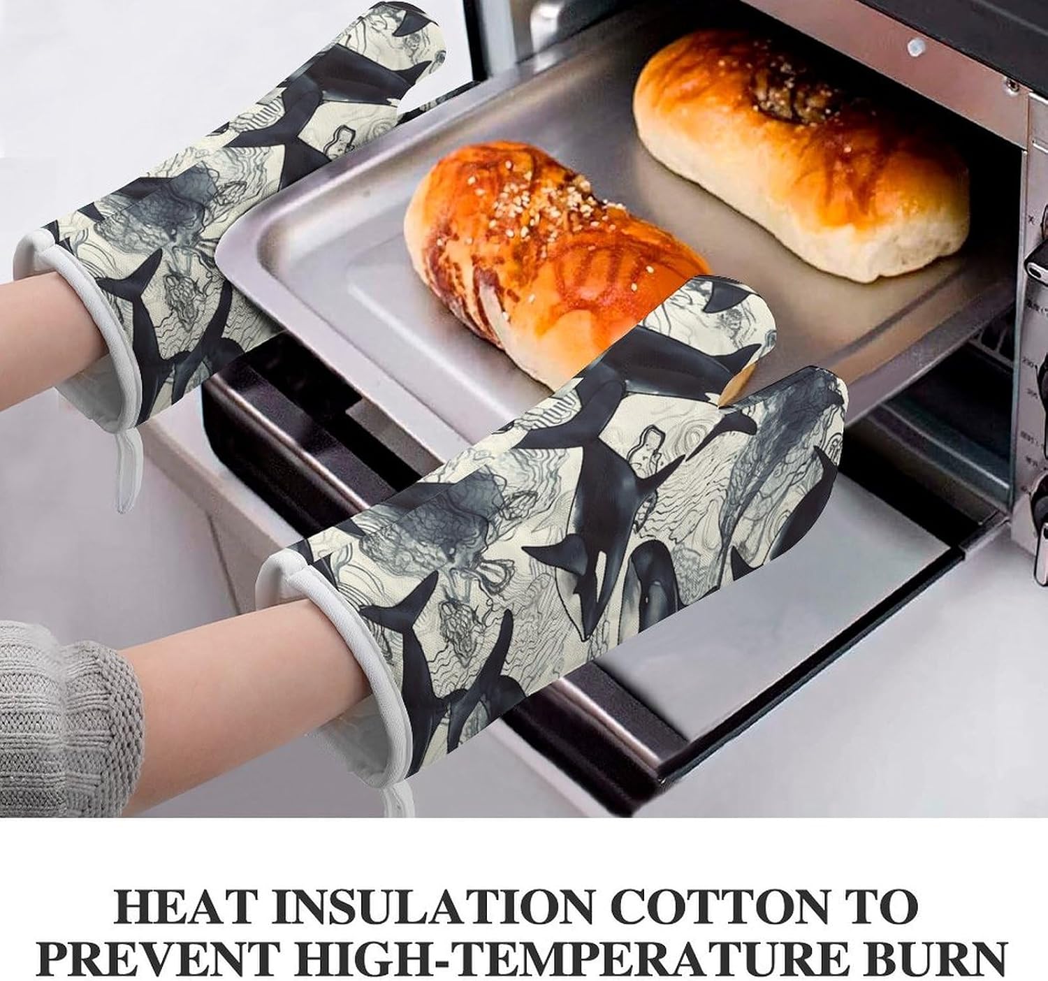 2 Pcs Oven Mitts Heat Resistant Kitchen Gloves Soft Safety Killer Whale Oven Glove for Microwave, Barbecue