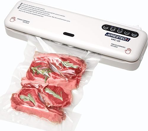 JORESTECH Máquina selladora al vacío de mesa, embalaje automático de alimentos, características secas y húmedas con cortador integrado (E-Vac-10)