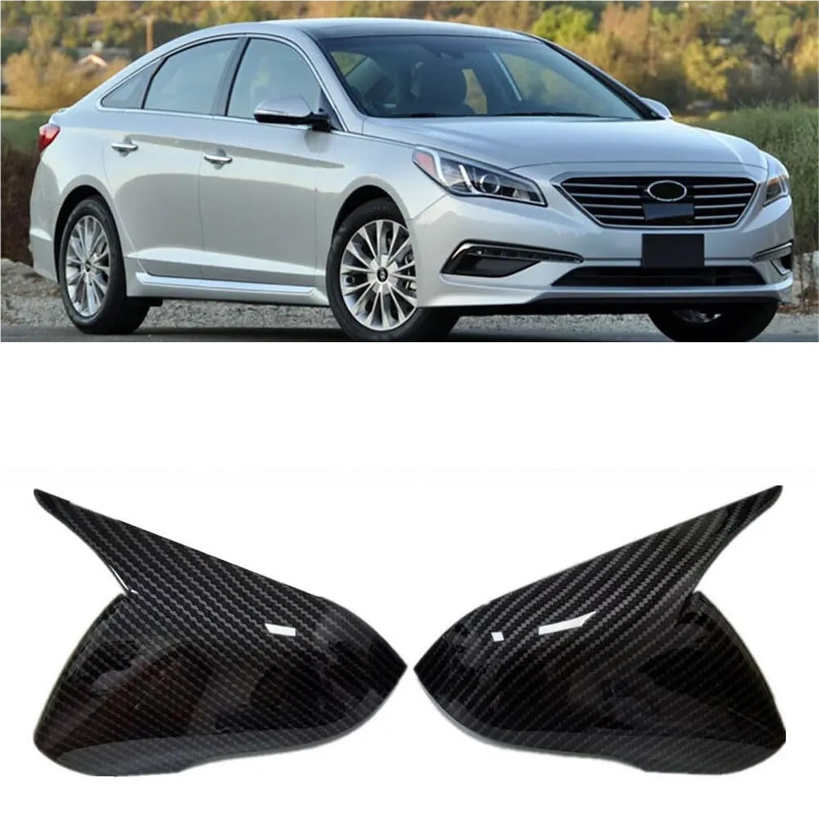 Auto Spiegelkappen Für Hyundai Für Sonata 2015 2016 2017-2019 | 1 Paar Carbon Look Seite für Wing Cap Außentür Spiegelabdeckung Rückansicht Abdeckung(Carbon)