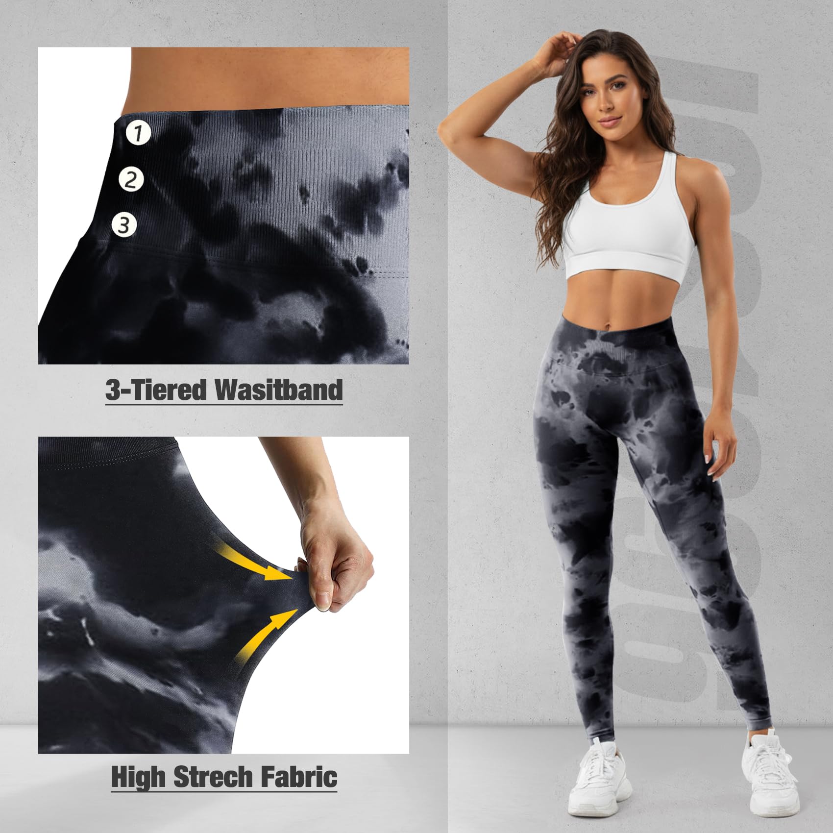 JGS1996 Tie Dye Scrunch Butt Lifting Leggings for Women Booty Sculpting Workout Tight High Waist Tummy Control Yoga Gym Pants: Black Medium