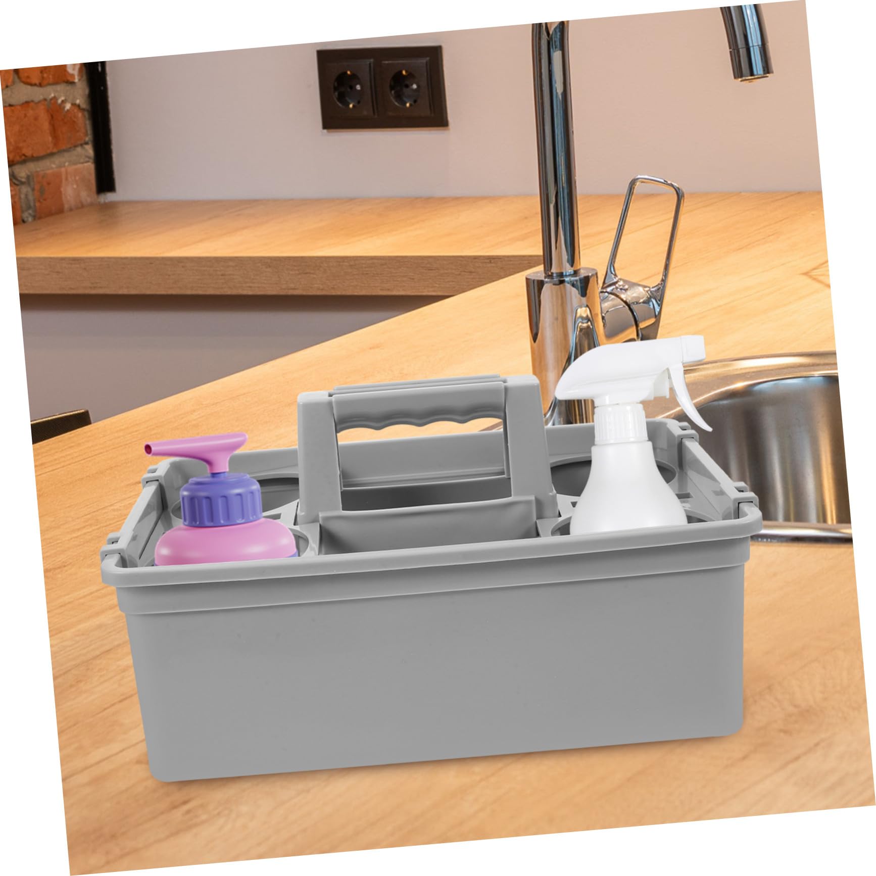 Cabilock Cesta de Almacenaje para Productos de Limpieza con Compartimentos y Asa Ergonómica Contenedor Plástico Ligero y Resistente para Organización Doméstica y Profesional