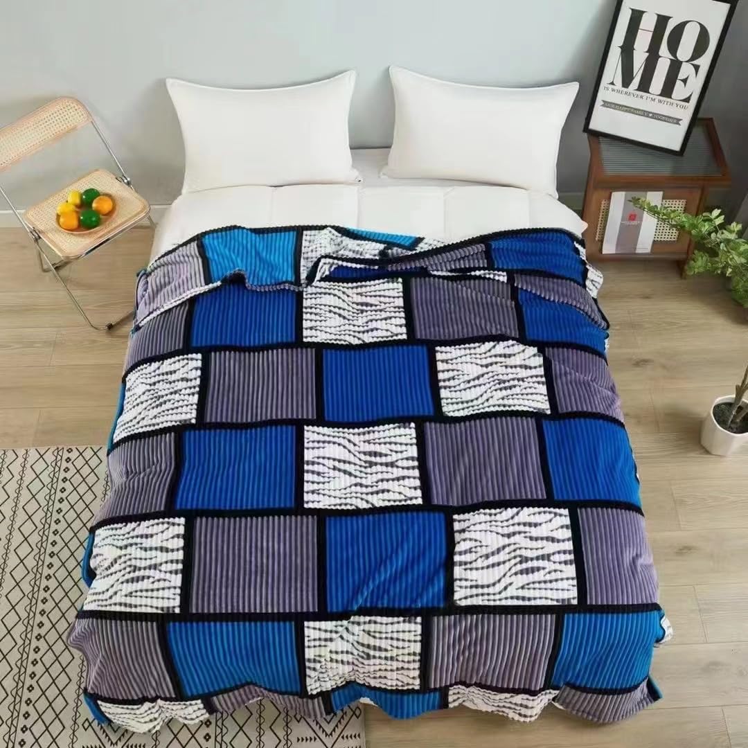 BESCH Manta Franela Jacquard 160x220cm Reversible para Sofá Cama - Manta Polar Grande de Invierno Super Suave, Acogedora y Cómodas (Gris-Marino)