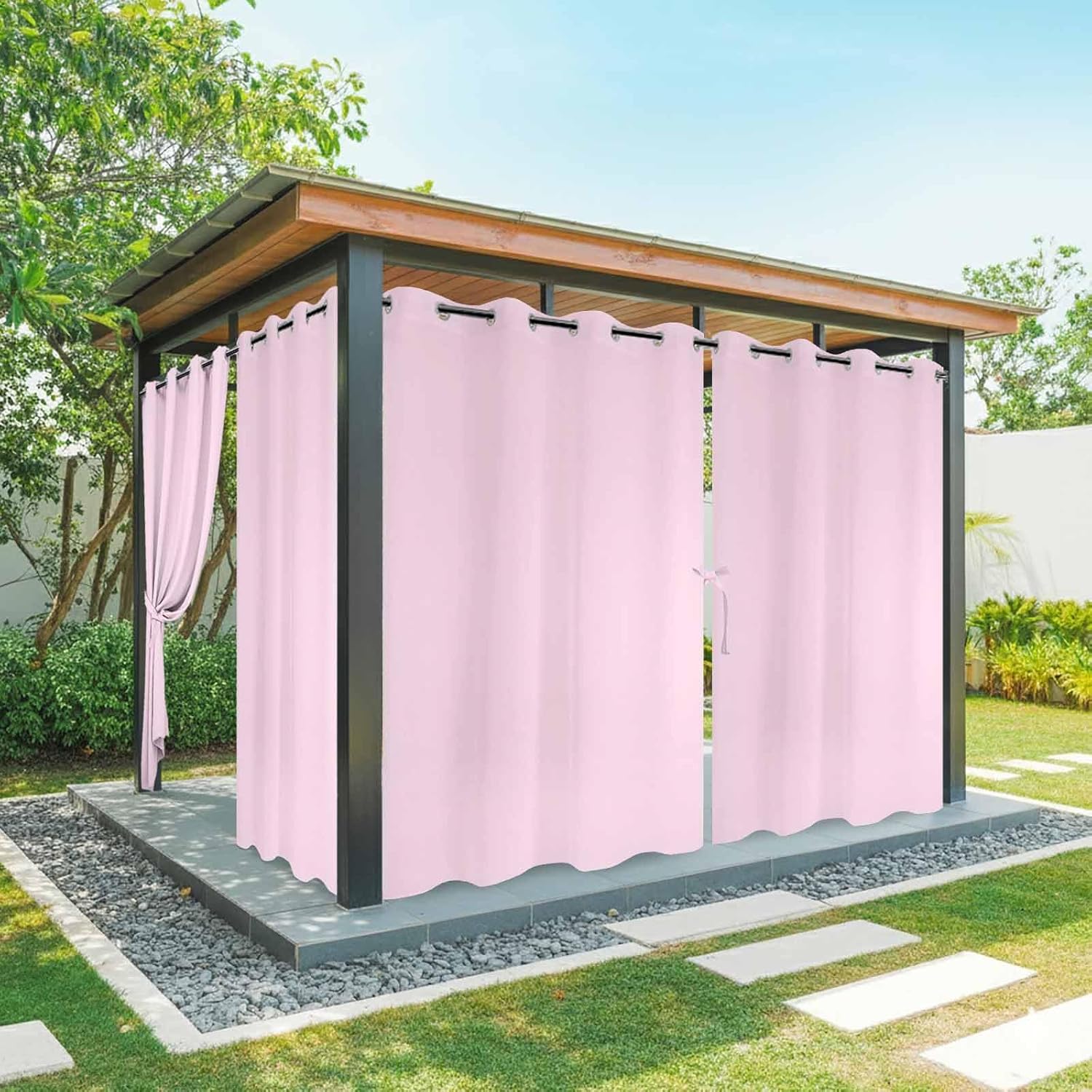 Outdoor Curtains for Patio,Pink Simple Background Waterproof Privacy Grommet Curtains for Porch Pergola Cabana,Pure Color Monochrome Windproof Indoor/Outdoor Drapes with Tieback 1 Panel 54x84in