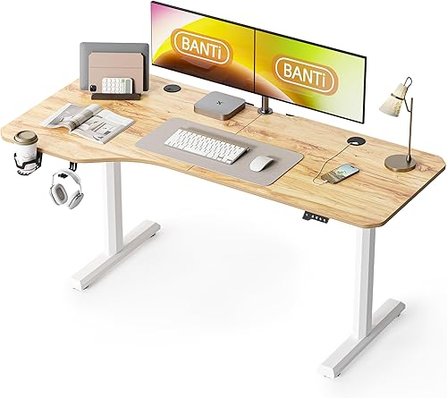 Miniatura 1 de BANTI Escritorio de pie en forma de L de 63 x 28 pulgadas, mesa de oficina eléctrica de altura ajustable, escritorio de pie para sentarse, parte
