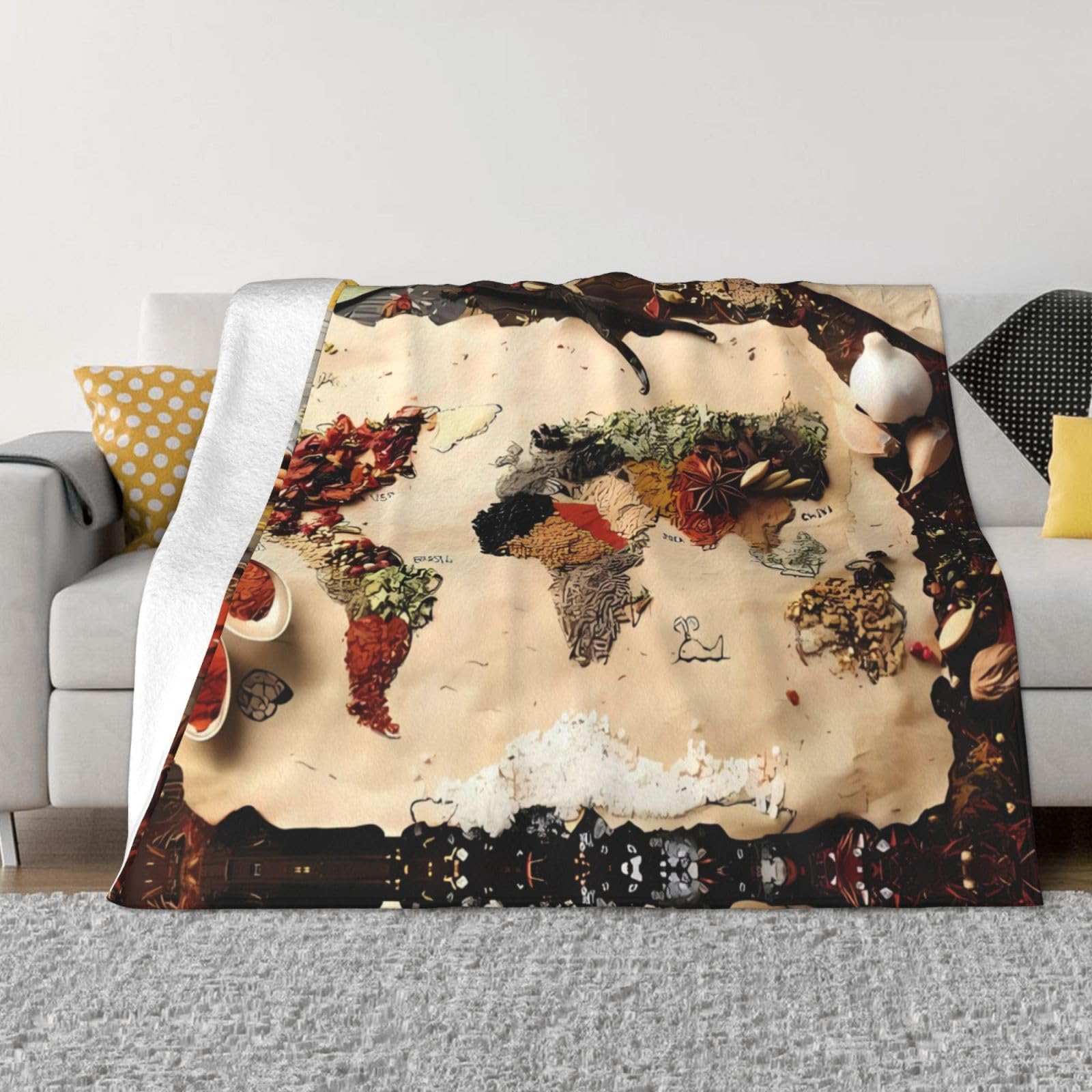 Couverture en flanelle ultra douce motif carte du monde d'épices