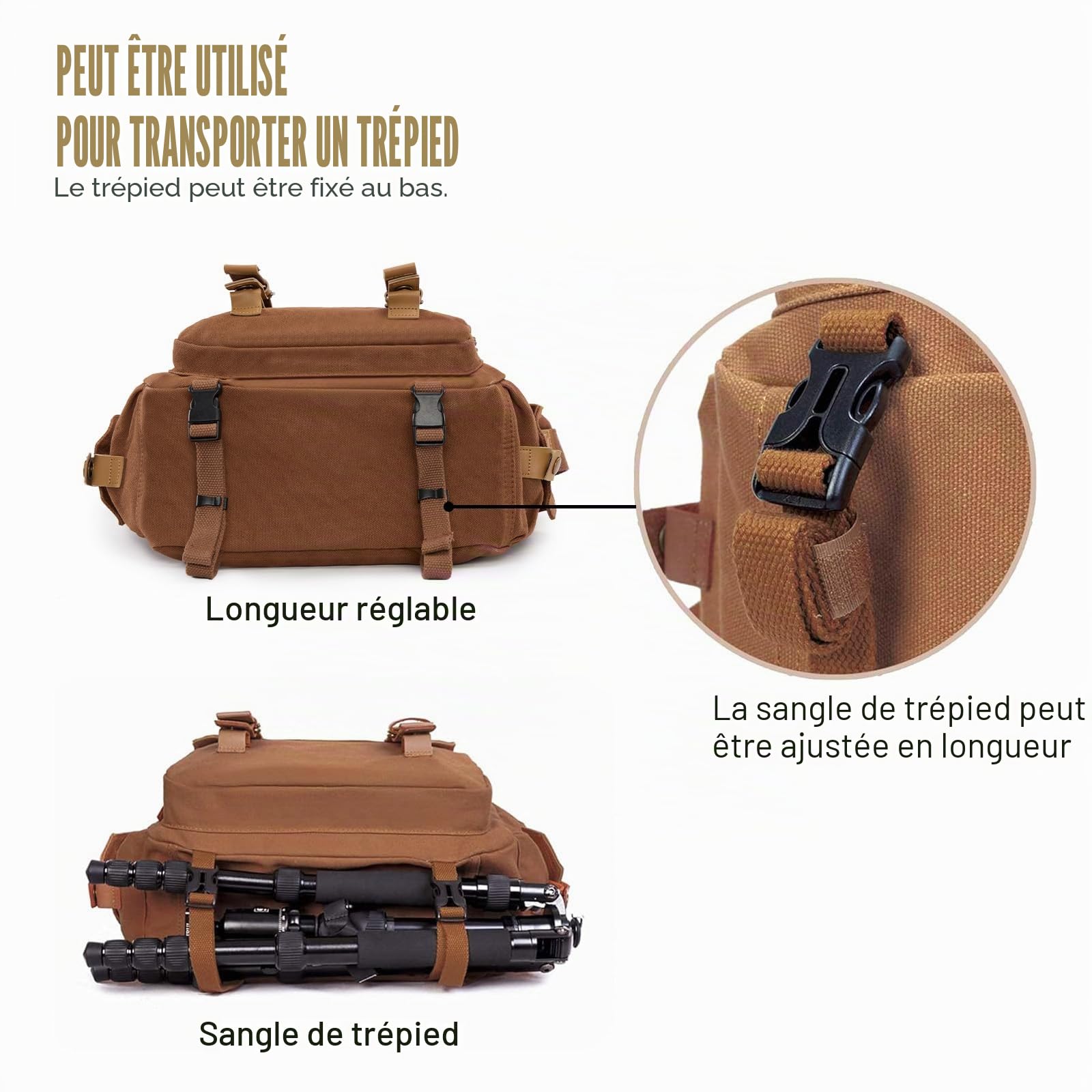 Cwatcun Sac Photo en Toile pour Appareil Photo, Sac Photo pour SLR, SLR/DSLR, Appareil Photo Compact, Appareil Photo Système et Accessoires avec étui Amovible, Café, L
