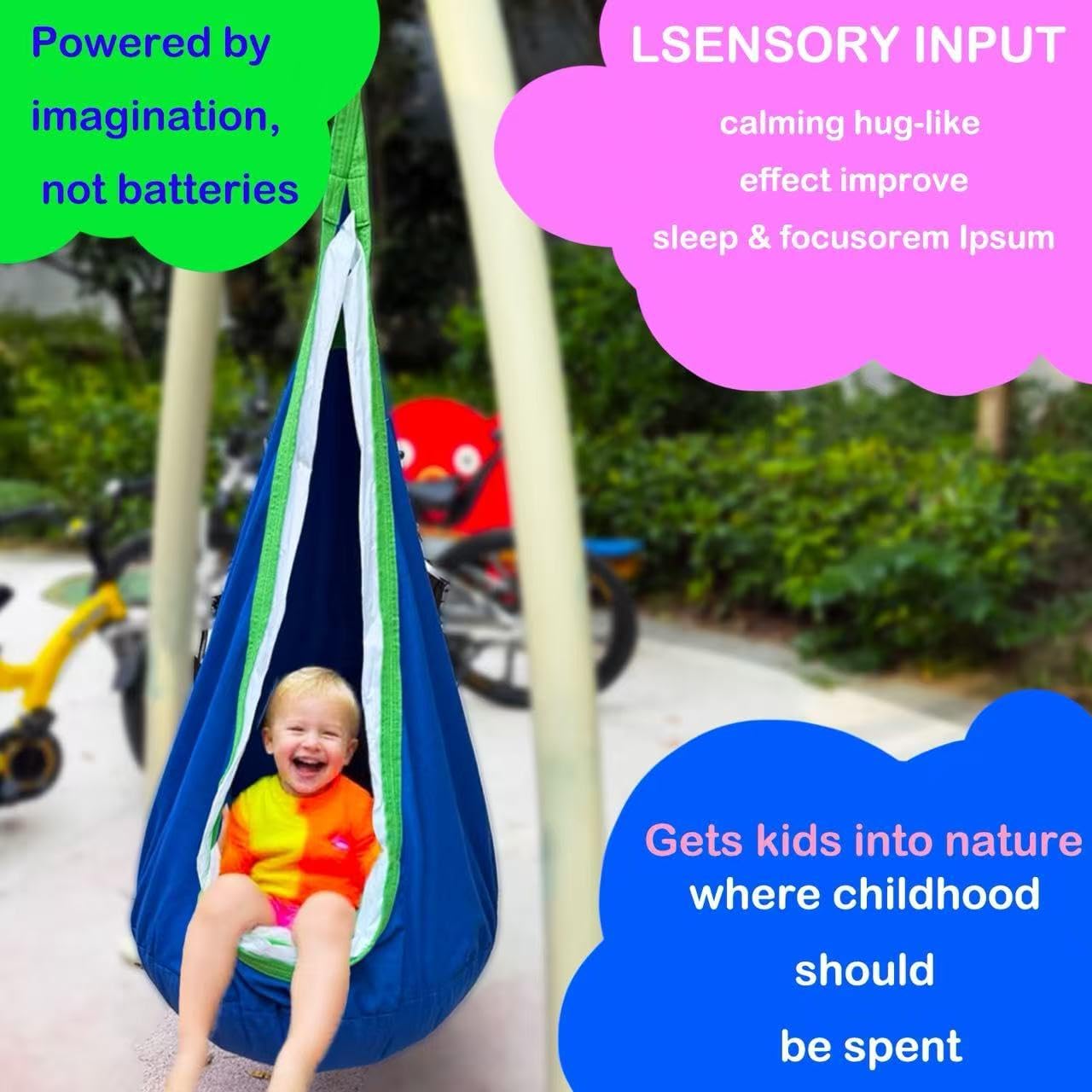 Light Up Pod Swing Seat, Sensory Swing, Upgraded Kids Hanging Hammock Swing with LED Lights,16 Color Modes, Cotton Kids Chair for Indoor and Outdoor,Inflatable Pillow,Easy to Install (Green)