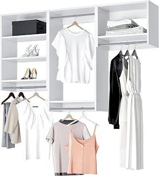 Closet Kit with Hanging Rods - Corner Closet System - Closet Shelves - Closet Organizers and Storage Shelves White, 66 inches Wide Closet Shelving