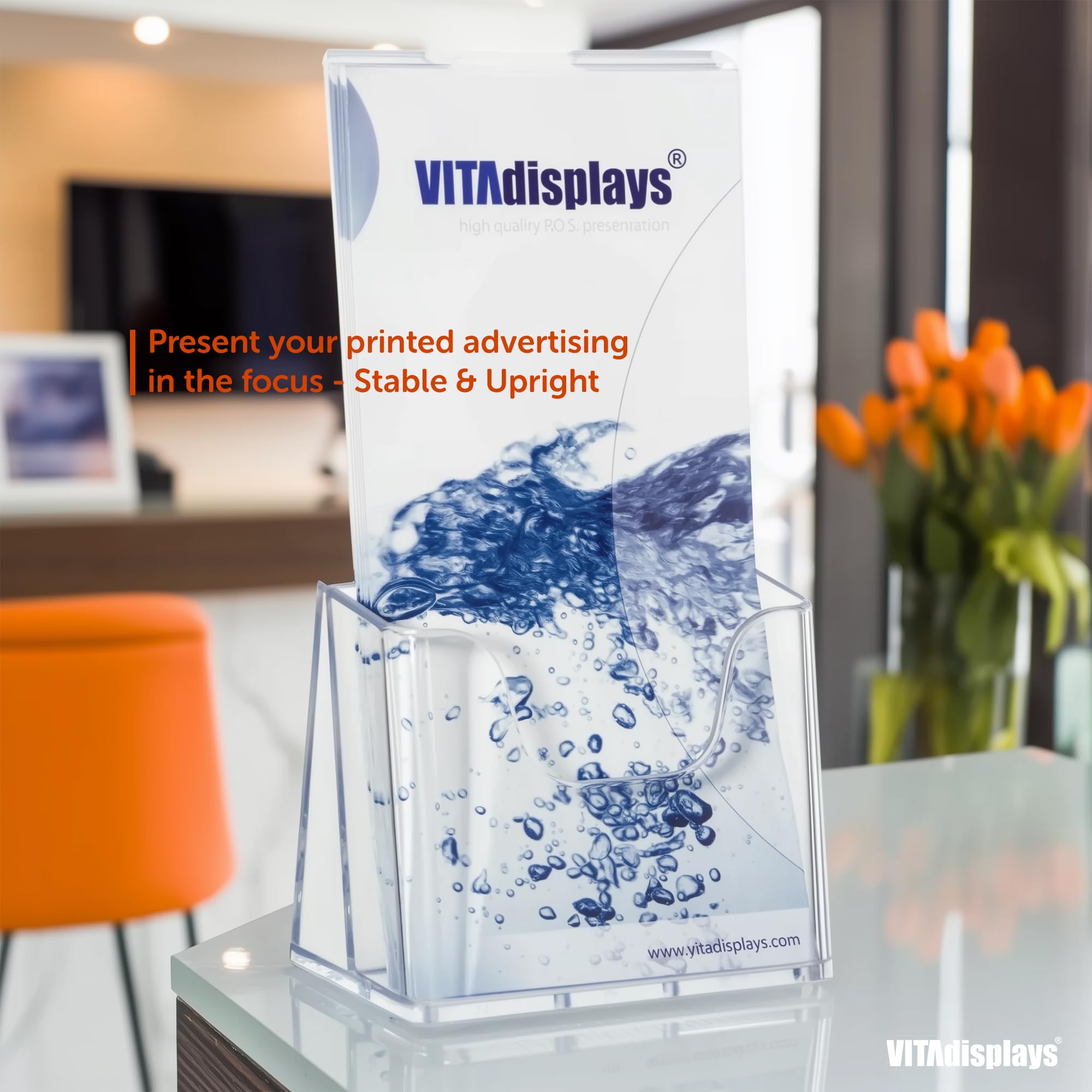 Soportes de sobremesa para folletos - Soportes para folletos de VITAdisplays Transparente, DIN Largo (DL) Pack 100 unidades
