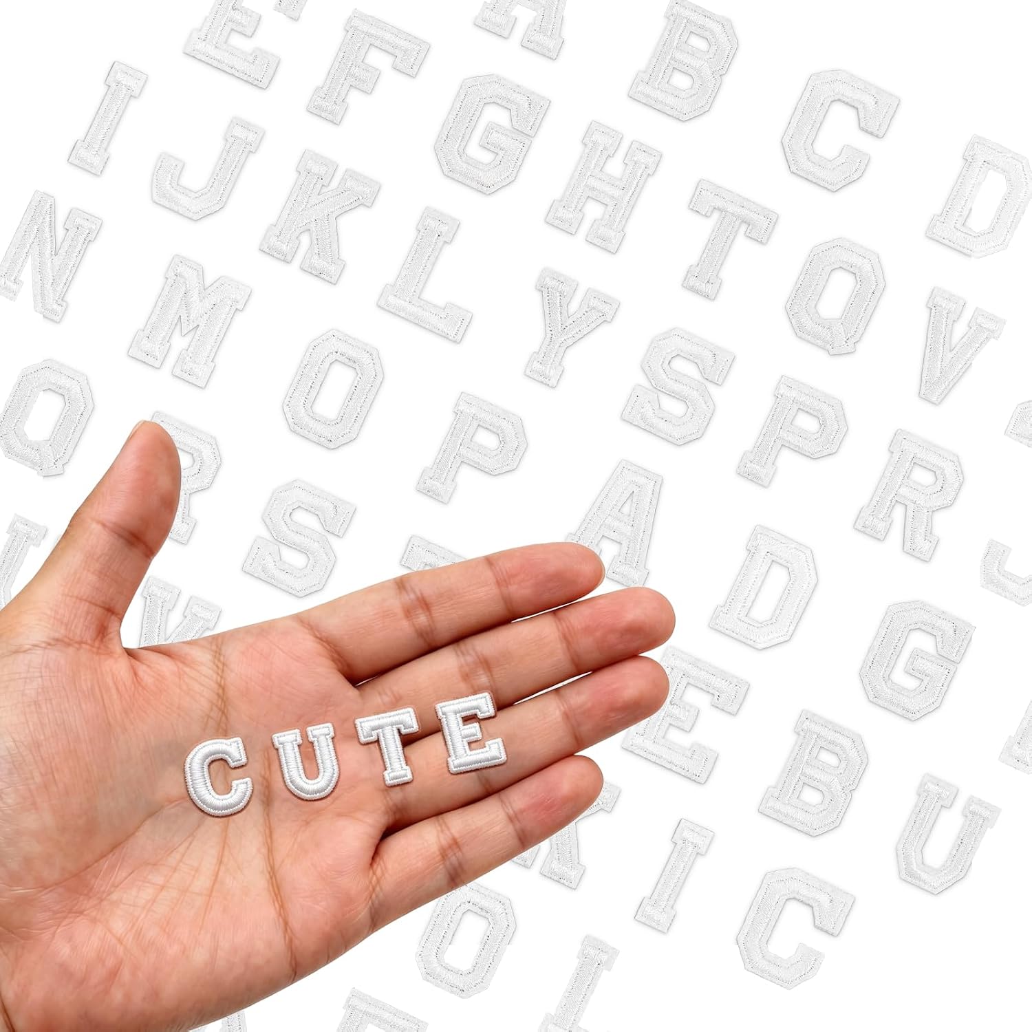 130PCS Iron on Letters Patches, 0.7inch Small Embroidered Letters Patches 5 Sets from A to Z for Clothing, Hat, Backpack - 0.7in White