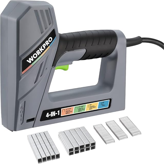 WORKPRO Electric Staple Gun, 4-in-1 Nail Gun Compatible with T50, JT21, Rapid No.9, Rapid No.8, Electric Stapler with 2000 Staples and 1000 Nails, Ideal for DIY, Upholstery, and Woodworking