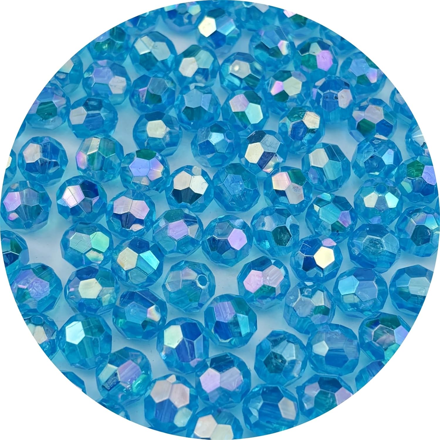 300pcs 8mm Round Acrylic Faceted Beads AB Lake Blue Glossy Spacer Beads for DIY Jewelry Making