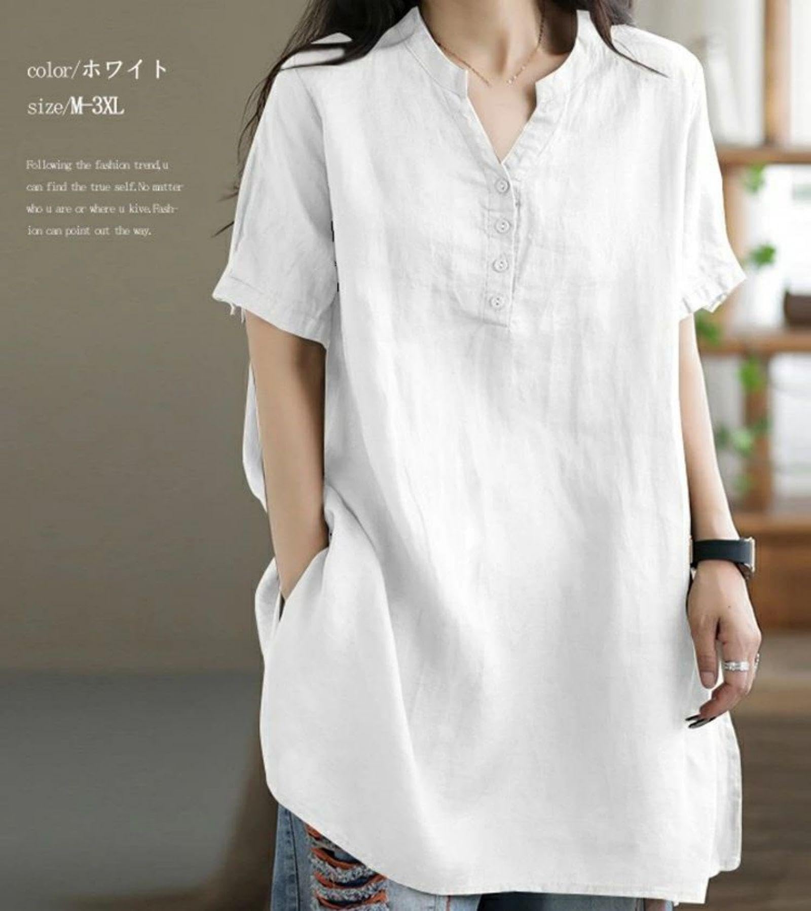 ホワイト チュニック 半袖