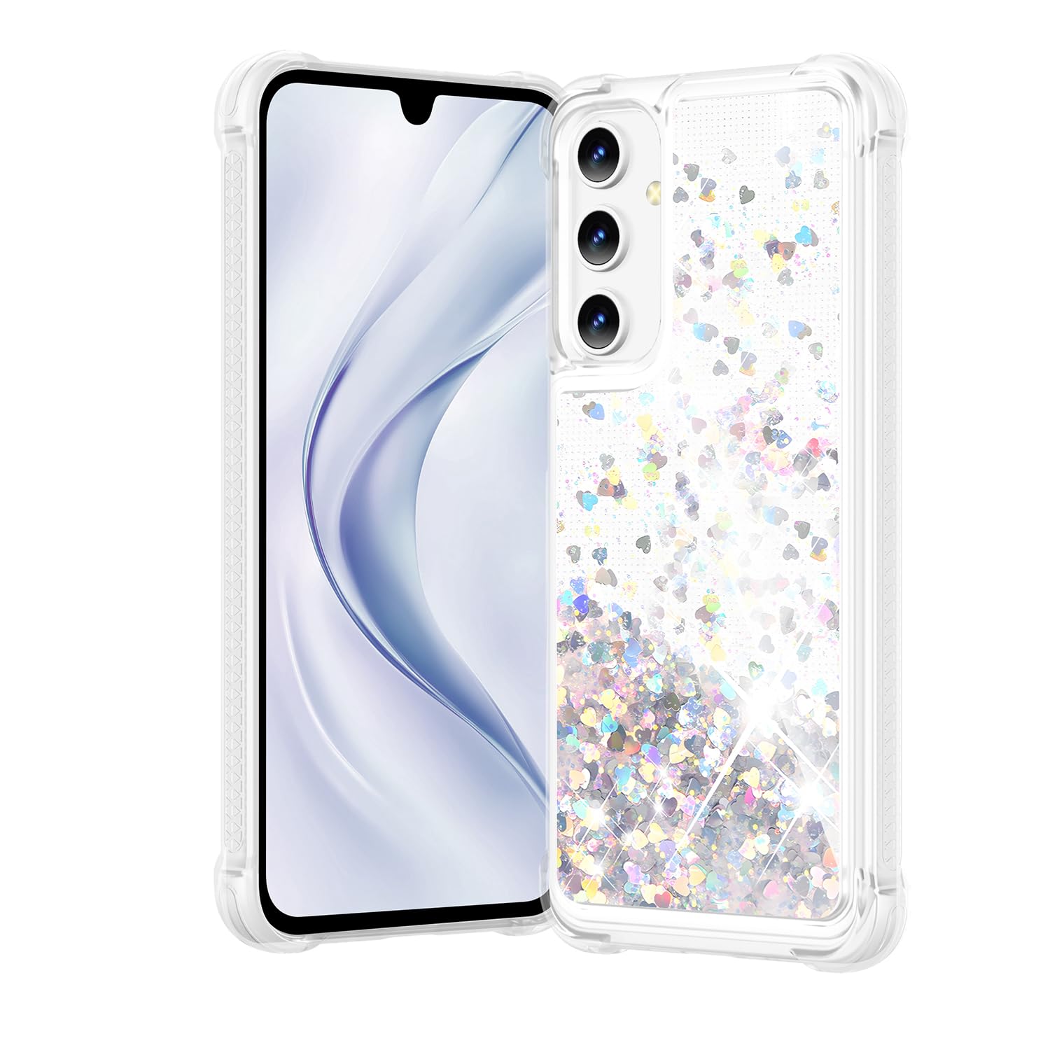 Coque Samsung Galaxy A05S antichoc transparente avec paillettes argentées