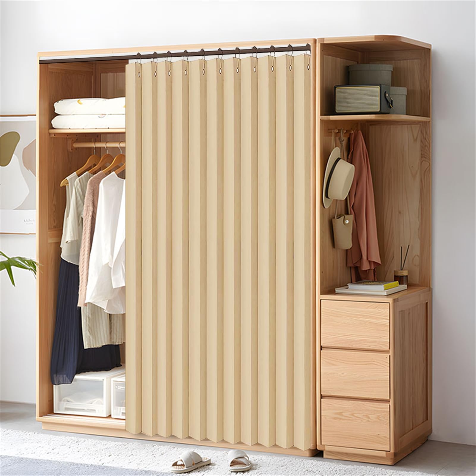 SK Studio Magnetische vouwdeurgordijnen accordeonstijl kastgordijnen kamerverdeler geplooide gordijnen met haken voor kantoor, badkamer, slaapkamer, deuropening, 1 paneel, grijs, B44 x L77