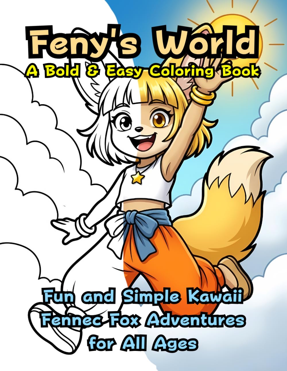 Feny's World: A Bold & Easy Coloring Book: Fun and Simple Kawaii Fennec Fox Adventures for All Ages