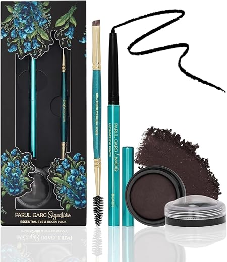 Parul Garg Beauty Signature Essential Kajal &amp; Eyebrow Pack – 3-in-1 Long-Stay Kajal, Eyebrow Definer, Eye Brush &amp; Shadow |...