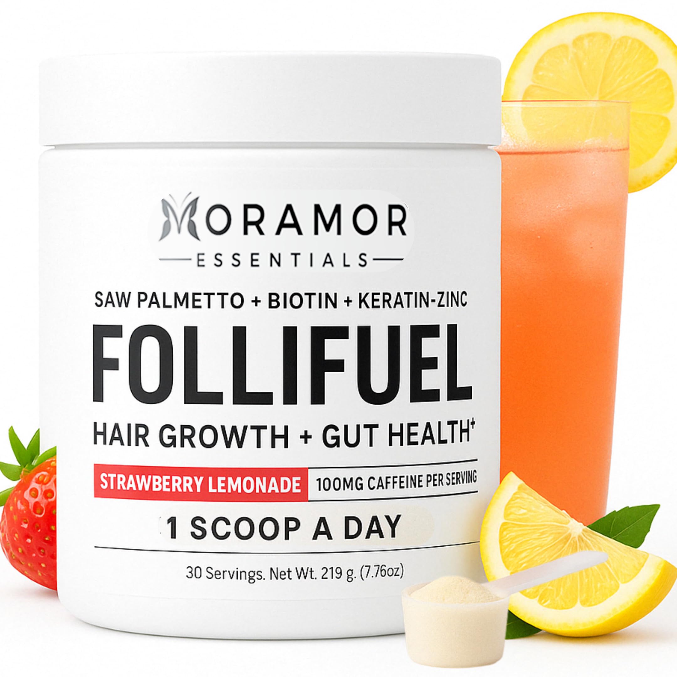 Follifuel Hair Growth Drink for Women & Men | 25 Hair Vitamins in 1 Scoop | Biotin, Cynatine® HNS, Zinc, B-Vitamins | Natural Hair Growth Supplement for Thicker, Fuller, Stronger Hair – 1 Month Supply