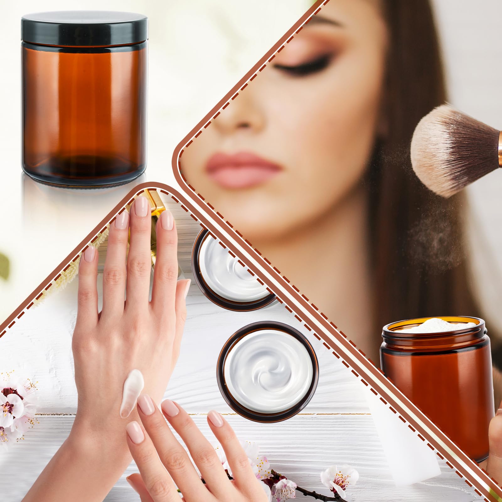 LOPYXBR 12 Pack 250 ml Amber Glass Jars 8 oz Empty Cosmetic Containers, Travel Pots with Labels - Image 3