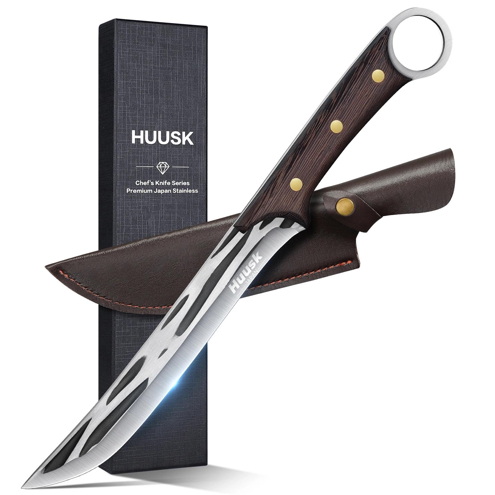Huusk Slicing Knife for Meat Cutting, Hand Forged Brisket Knife with Sheath