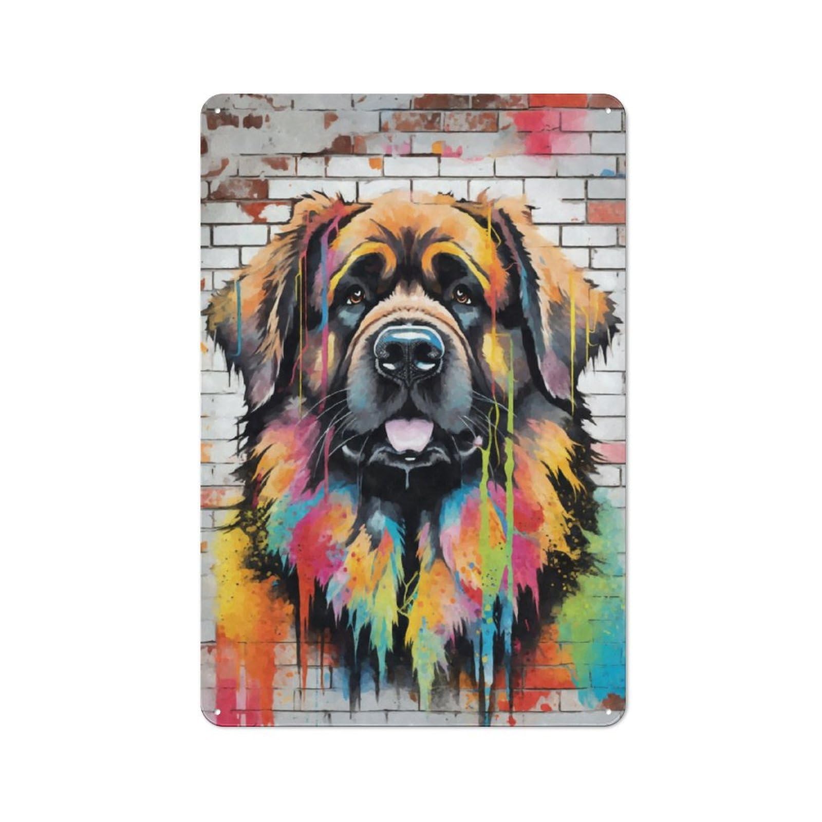 Junmoney Leonberger Dog Graffiti Rustic Metal Sign 30X20cm For Hallway Wall, For Collectors Of Rustic Metal Wall Decor