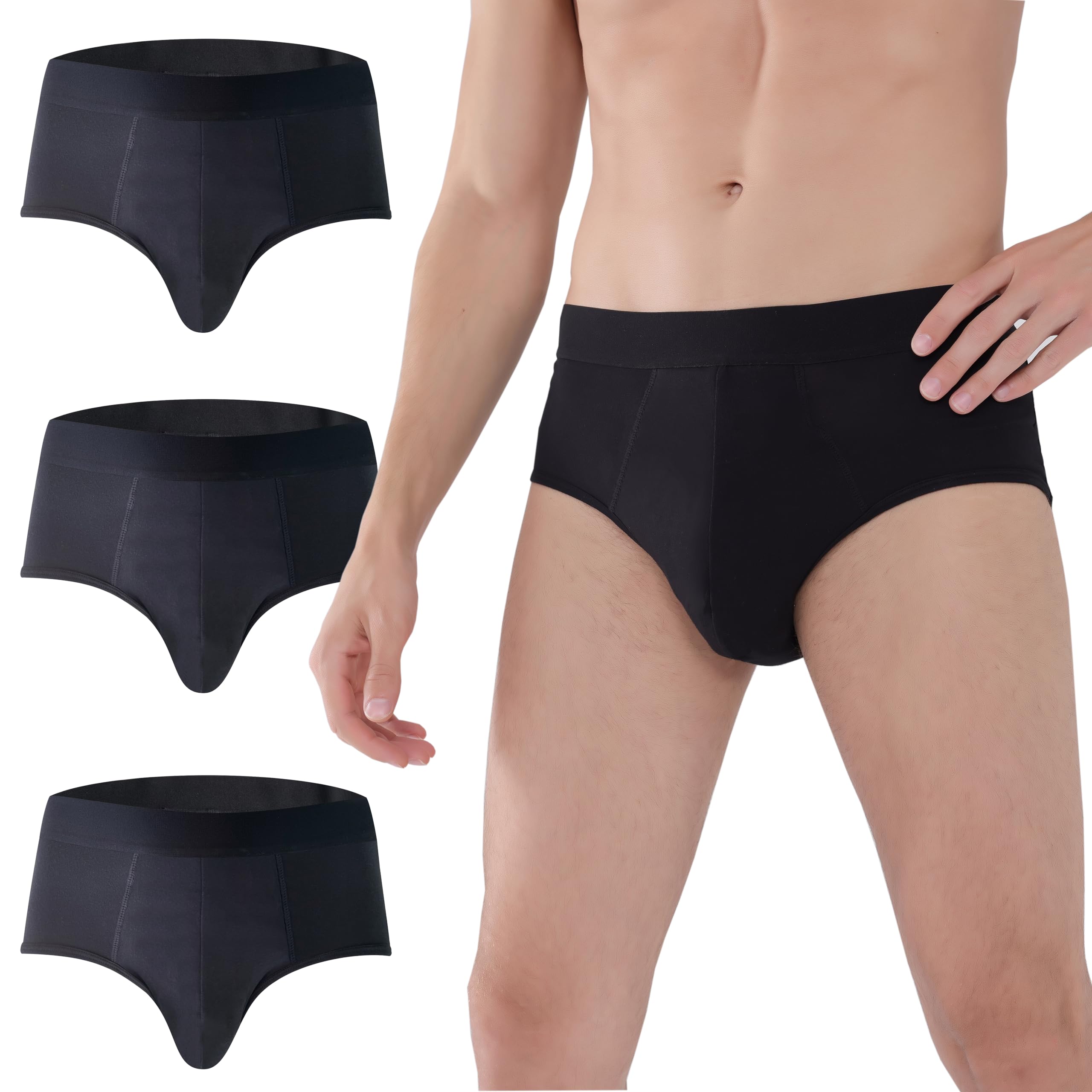 AIRCUTE Washable Super Absorbency Urinary Incontinence Underwear for Men, Soft Briefs for Bladder Leak 160ML, 3 Pack (4X-Large, 3Black)