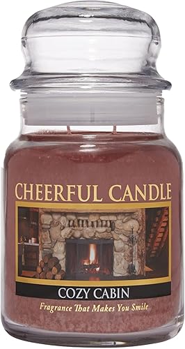 A Cheerful Giver - Vela perfumada en tarro de vidrio Cozy Cabin (6 onzas) con tapa y fragancia fiel a la vida, fabricada en Estados Unidos