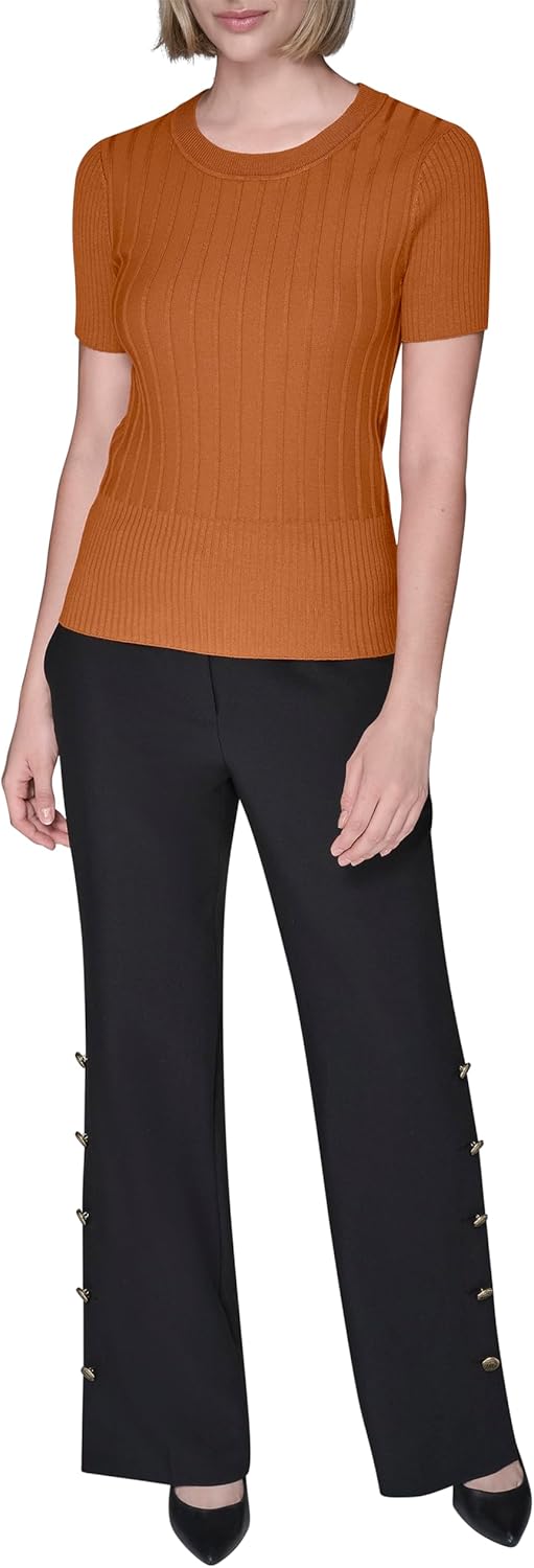 Karl Lagerfeld Womens Short Sleeve Round Neck Ribbed Sweater - Image 2