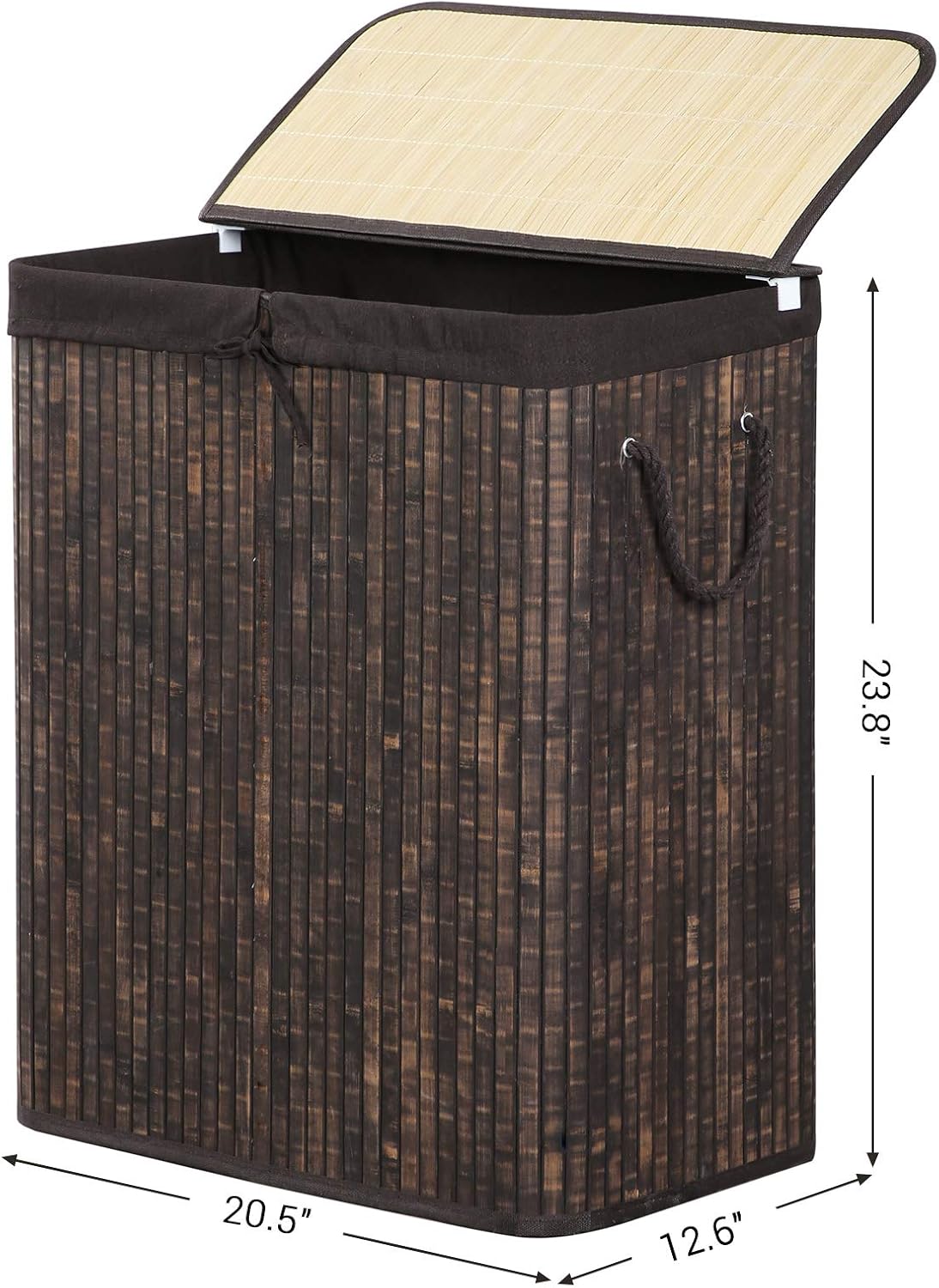 SONGMICS Double Laundry Hamper with Lid, Divided Bamboo Laundry Basket with Removable Liner, Two-Section Collapsible Hamper Sorter with Handles, 100L, Rustic Brown ULCB64WN