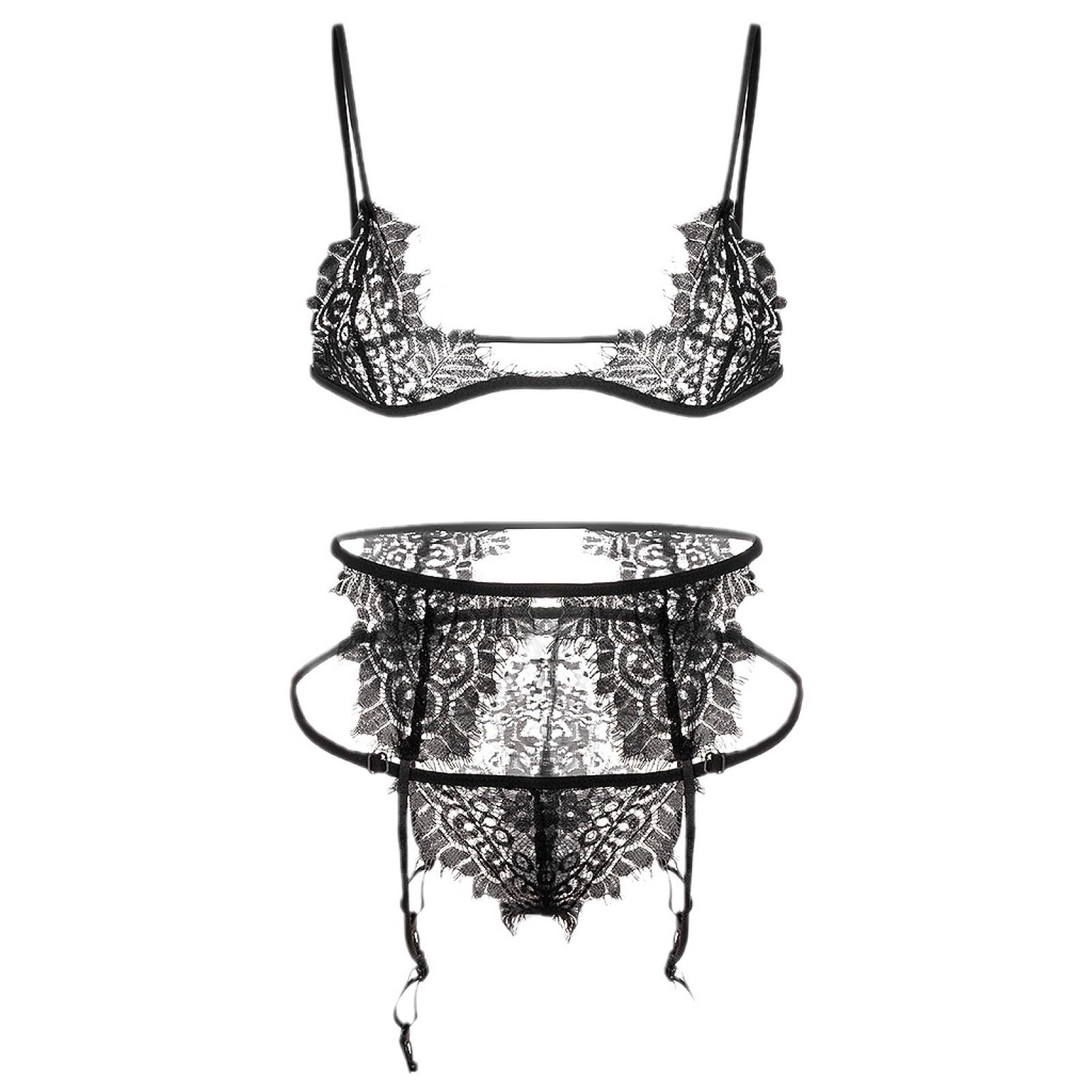 RWRAPS Lingerie Sexy per Donna Taglie Forti Reggicalze Sexy da Donna con Fascia in Pizzo e Reggiseno Lingerie Nero