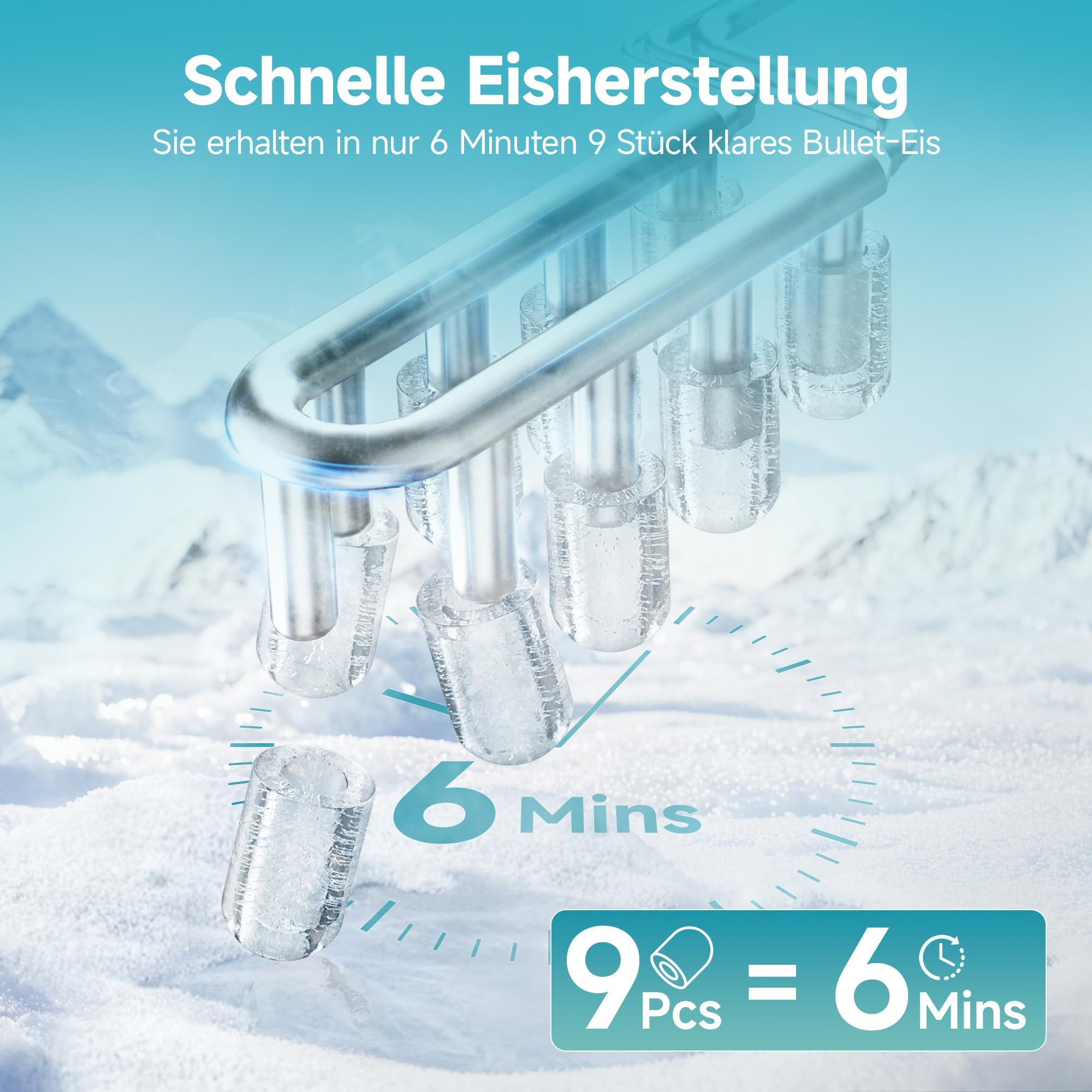 EUHOMY Eiswürfelmaschine Klein, 9 Würfel in 6 Minuten Bereit, 12 Kg/Day, Selbstreinigend, Tragbare Eismaschine Mit Tragegriff, Korb Und Schaufel, 2 Größen Von Eiswürfeln Für Zuhause, Küche, Schwarz - 5