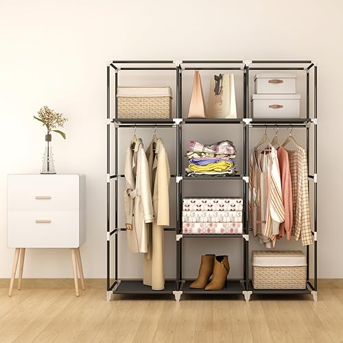 Miniatura 7 de Clóset portátil, armario de ropa de 51 pulgadas con 2 barras colgantes y 8 estantes, cubierta de tela no tejida, almacenamiento de capacidad media