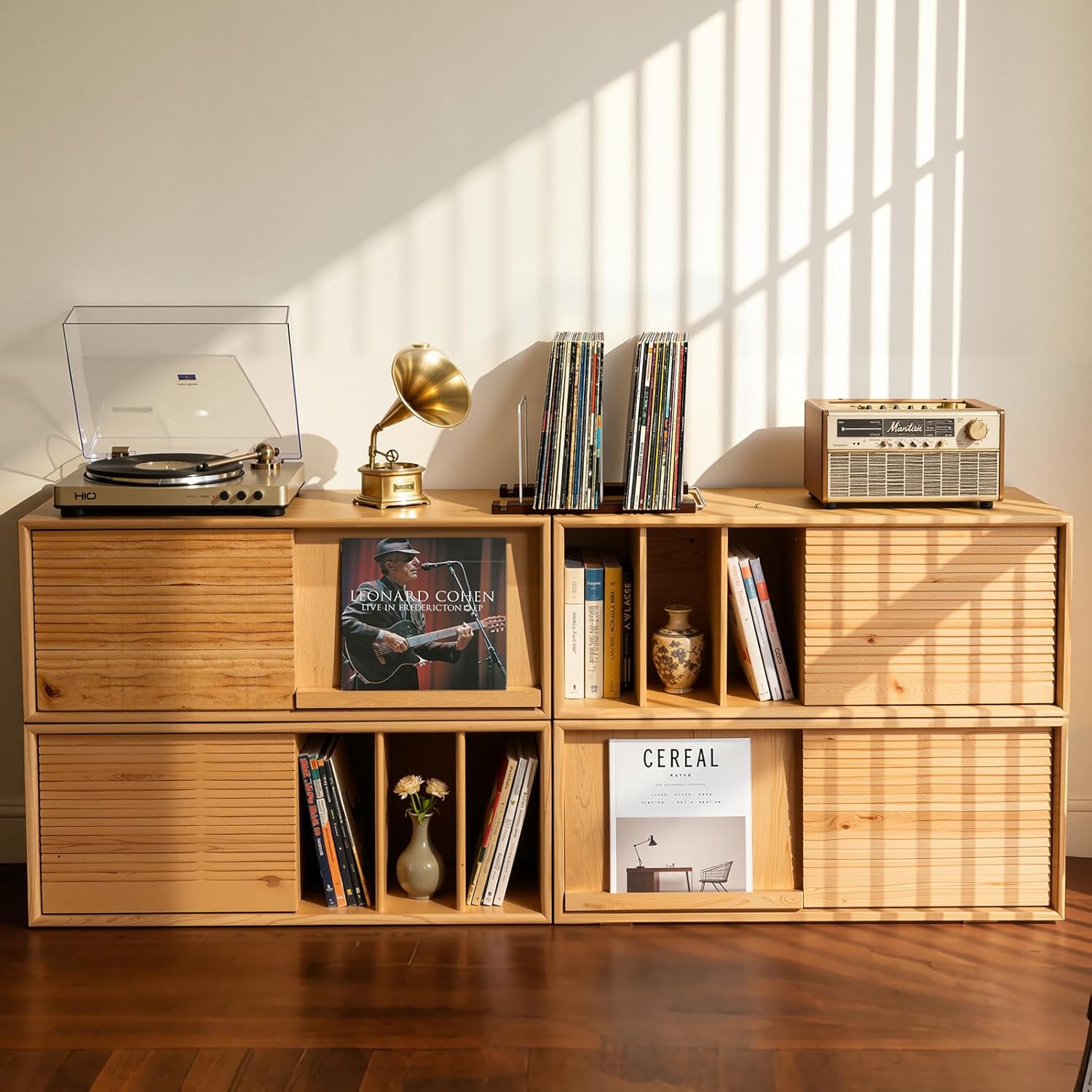 Vinyl Record Storage Holder for 75 LPs, Solid Hardwood Record Stand, Album Rack Organizer, LP Storage & Magazine Holder, Gift for Music Lovers