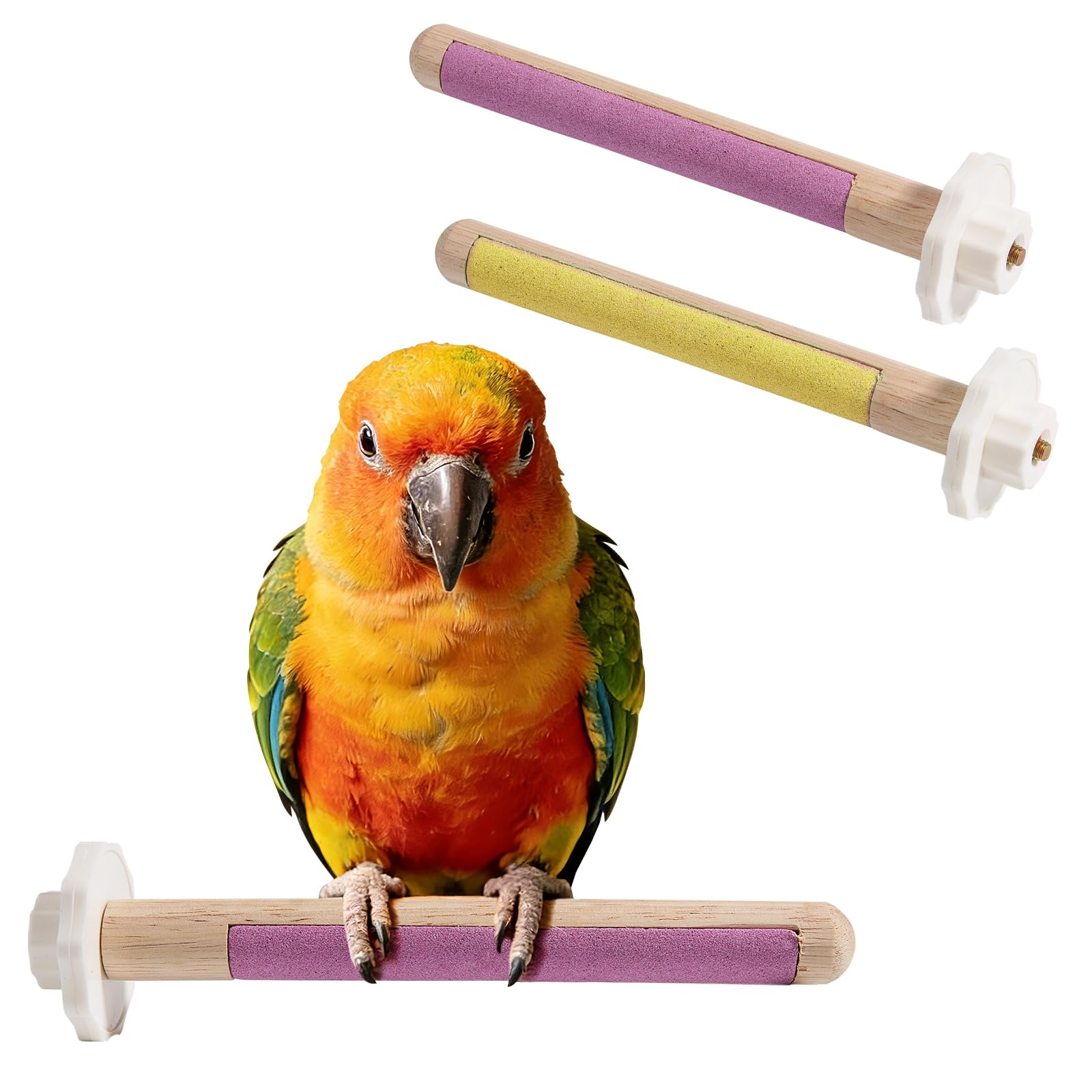 Wooden Bird Perch Stand with Grinding, 2Pcs Parrot Cage Stand Branch, No Hurt Foot Claw Grinding Bird Perch for Cockatiels, Parakeets, Lovebirds