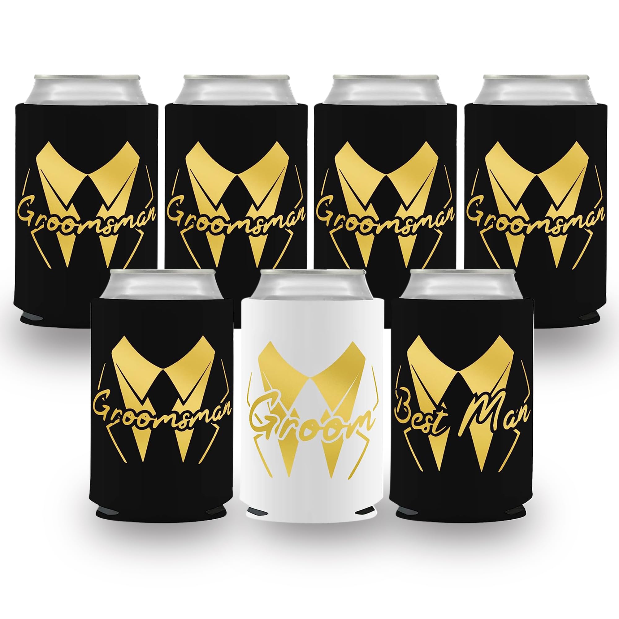 LotsBuyLots 7 Pack Groom and Groomsmen Can Coolers,Insulated Neoprene Drink Holders,Perfect Bachelor Party Decorations Favors and Groomsmen Gifts (
