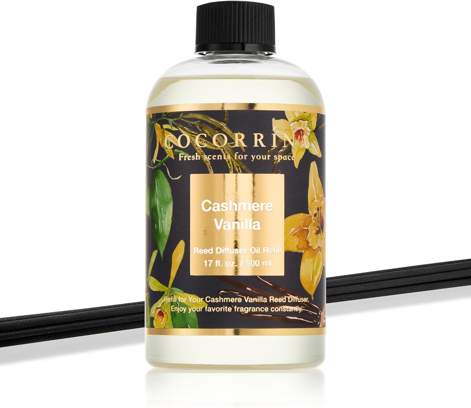 Cocorrína Reed Diffuser Refill Cashmere Vanilla 17oz (500ml) with 8 Rattan Sticks - Premium Long-Lasting Essential Oil, Home Fragrance for Bedroom, Bathroom Home Decor - Image 6