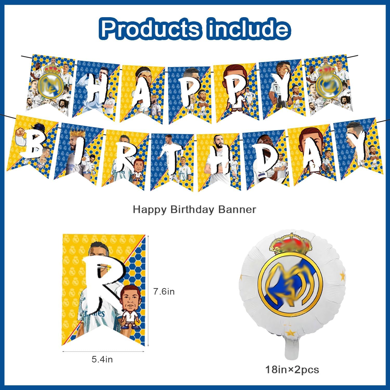 Madrid Soccer CF Birthday Decorations, Soccer Theme Party Supplies with Banner, Cake Topper, Cupcake Toppers, Foil Balloons for Fans Adults Birthday Party Favors