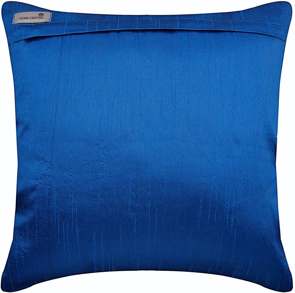 The HomeCentric Cushion Cover Custom, Decorative Royal Blue Euro Shams 26x26 inch (65x65 cm) Silk European Pillow Shams, Nature & Floral, Leaf, Sequins Embellished, Modern Euro Size - Royal Song