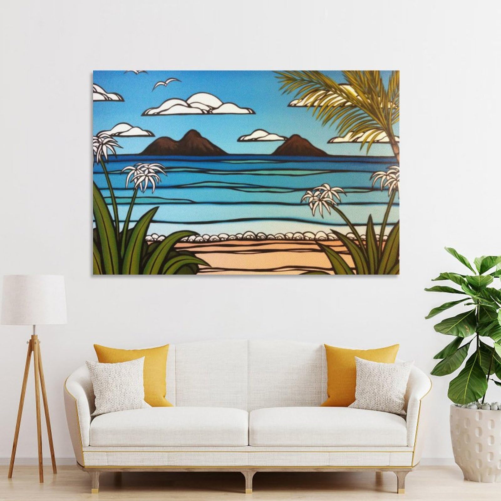 Amazon.co.jp: ハワイビーチポップアートキャンバス熱帯海景ポスター