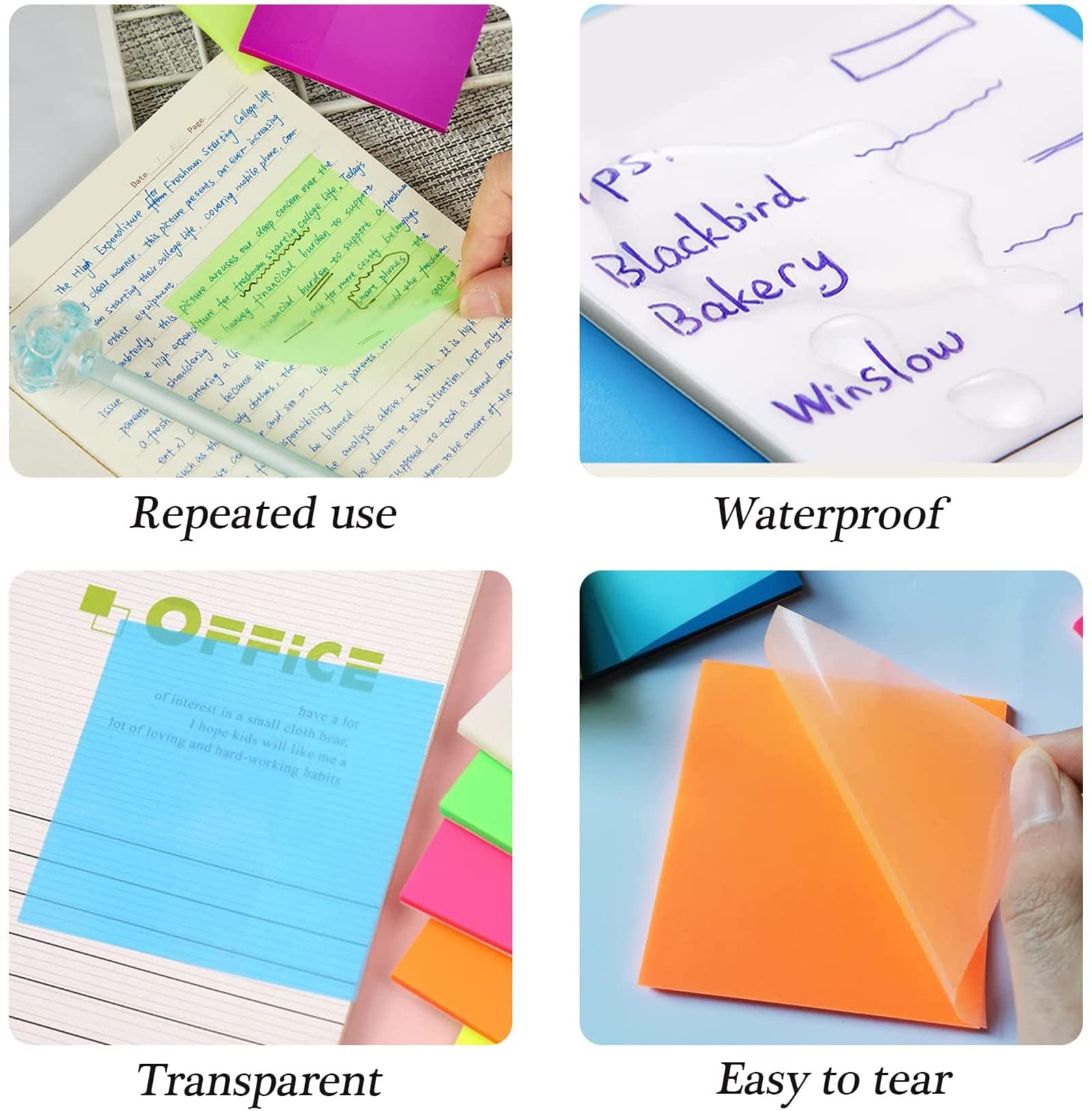 3x3 Inch Clear Sticky Notes Waterproof Self-Adhesive Sticky