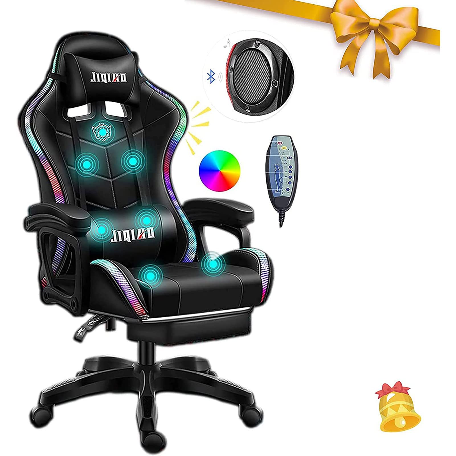 Chaise de jeu avec haut-parleurs et LED fauteuil de bureau noir réglable